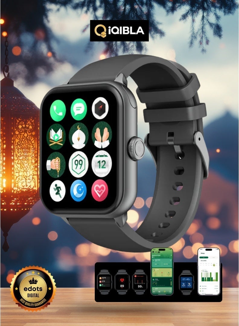 iQIBLA Quran Watch S6 | Smart Islamic Watch with Quran Audio, Tasbih Counter, Qibla Finder & Fitness Tracker - Black - Image 1